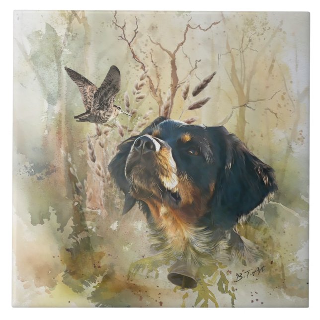 Azulejo De Cerâmica Brittany Spaniel e pinto (Frente)