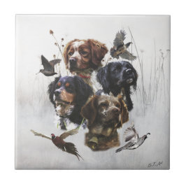 Azulejo De Cerâmica Brittany Spaniels , Estação de Caça de Pássaros