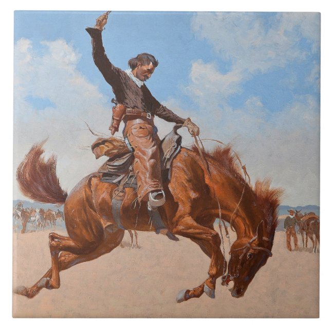 Azulejo De Cerâmica Bronco Buster (por Frederic Remington) (Frente)