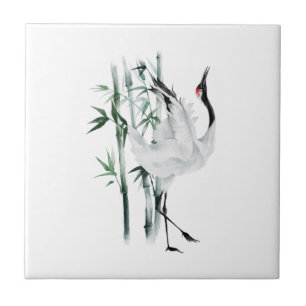 Azulejo De Cerâmica Broto de Bambu do Grou-de-coroa-vermelha