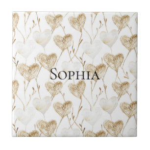 Azulejo De Cerâmica Brown Cream Boho Hearts