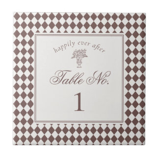 Azulejo De Cerâmica Brown Harlequin Checkered Wedding Table Number
