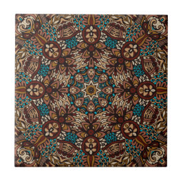 Azulejo De Cerâmica Brown, Teal & Beige Terthy Rustic Boho Mandala