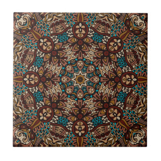 Azulejo De Cerâmica Brown, Teal & Beige Terthy Rustic Boho Mandala