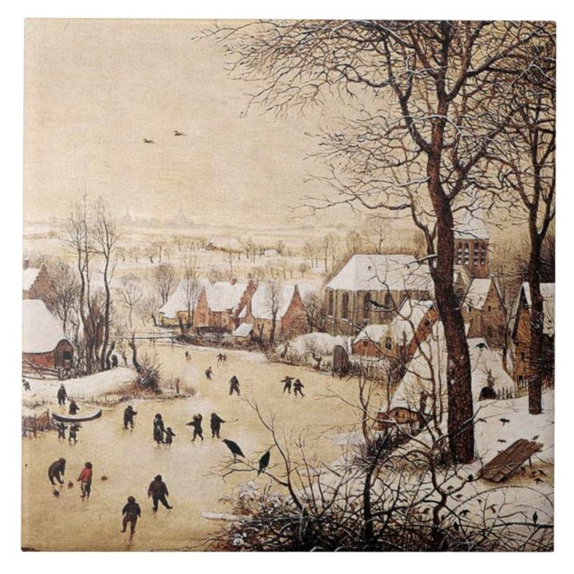 Azulejo De Cerâmica Bruegel the Elder - Paisagem de inverno (Frente)