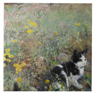 Azulejo De Cerâmica Bruno Liljefors - Gato na Flor