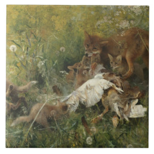 Azulejo De Cerâmica Bruno Liljefors - Uma Família Fox