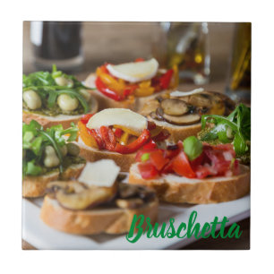 Azulejo De Cerâmica Bruschetta Antipasti com feijão e arugula,