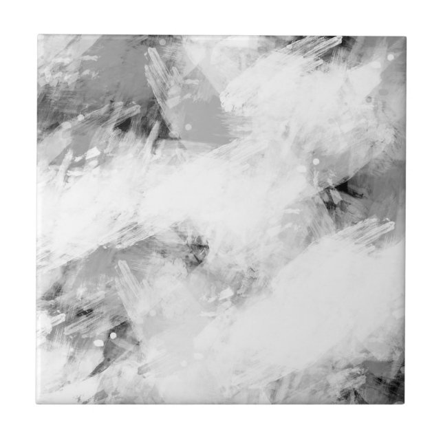 Azulejo De Cerâmica Brushstrokes Abstrato branco preto (Frente)