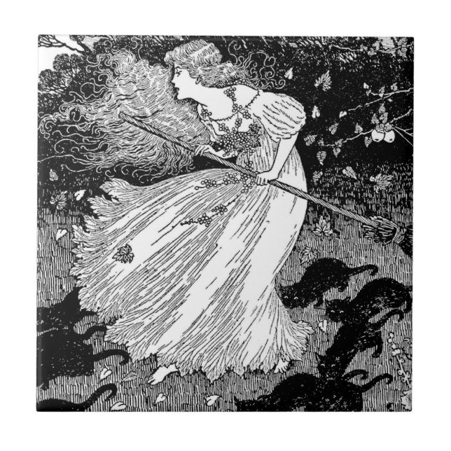 Azulejo De Cerâmica Bruxa com gatos (Frente)