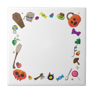 Azulejo De Cerâmica Bruxa Cute do Halloween Vassoura branca