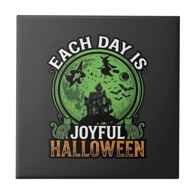 Azulejo De Cerâmica Bruxa da Abóbora de Halloween Teia de Aranha Dupla (Frente)