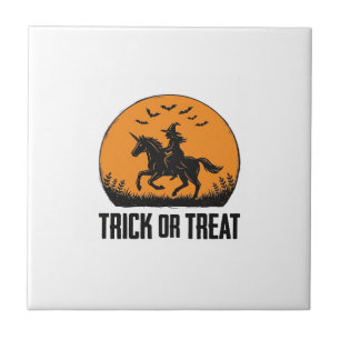 Azulejo De Cerâmica Bruxa de Halloween Truque ou Tratamento Lua Vintag