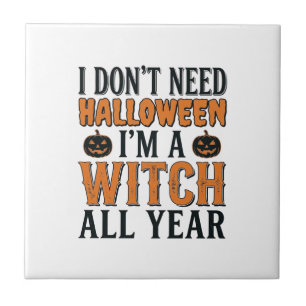 Azulejo De Cerâmica Bruxa Engraçada Todo Ano Tipografia de Halloween D