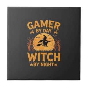 Azulejo De Cerâmica Bruxa Gamer Design de Halloween de Jogos