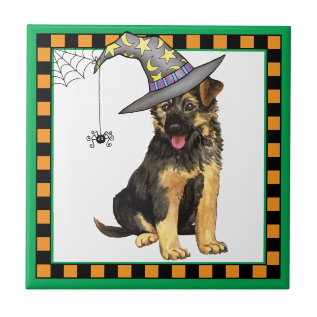 Azulejo De Cerâmica Bruxa german shepherd (Frente)