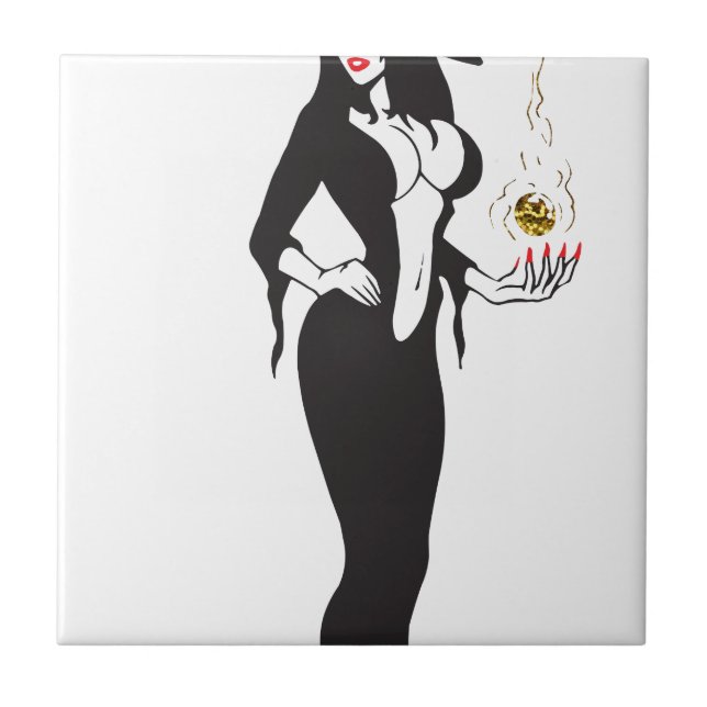 Azulejo De Cerâmica bruxa vampira de halloween (Frente)