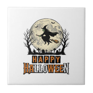 Azulejo De Cerâmica Bruxa Vintage Feliz Halloween Desenho Vetorial_1