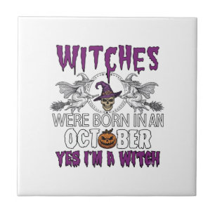 Azulejo De Cerâmica Bruxas Outubro Halloween Crânio Chapéu de Bruxa Ab