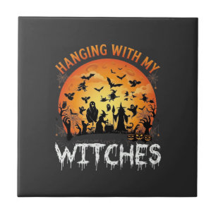 Azulejo De Cerâmica Bruxas Penduradas Lua de Halloween Morcegos Abóbor