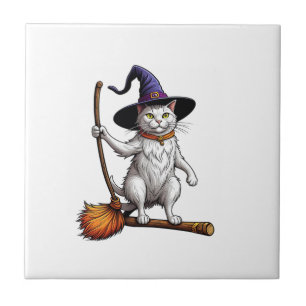 Azulejo De Cerâmica Bruxo do Gato Halloween Bruxa Mística Amantes de G