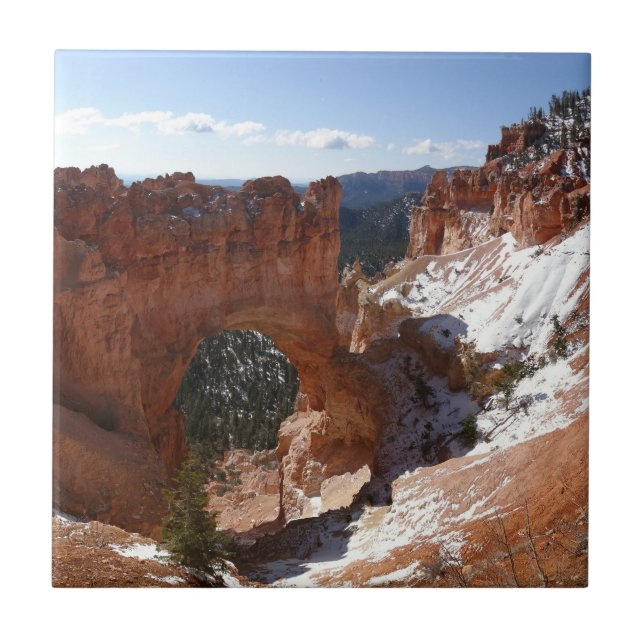 Azulejo De Cerâmica Bryce Canyon Natural Bridge Snowy Landscape Foto (Frente)