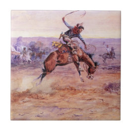 Azulejo De Cerâmica Bucking Bronco (Amarrando um Cavalo Selvagem)