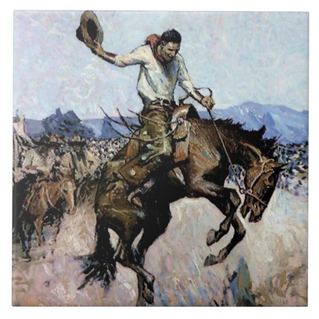 Azulejo De Cerâmica "Bucking on a Dime" por WHD Koerner (Frente)