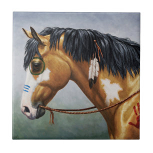 Azulejo De Cerâmica Buckskin Pinto Cavalo de Guerra Nativo Americano