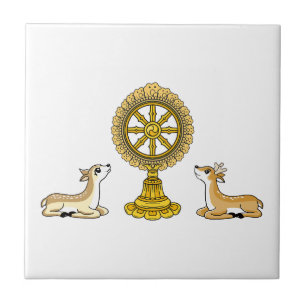 Azulejo De Cerâmica Buddha Dharma Wheel & Deers Cerâmica Azulejo
