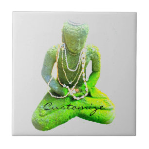 Azulejo De Cerâmica Buddha verde Mossy Thunder_Cove Meditating