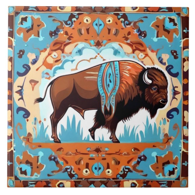 Azulejo De Cerâmica Buffalo Sudoeste do Sudoeste Castanho Azul (Frente)