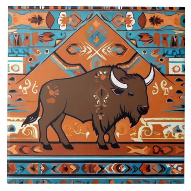 Azulejo De Cerâmica Buffalo Sudoeste Tribal Nativo Sudoeste (Frente)