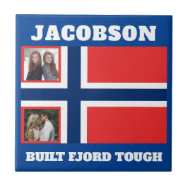 Azulejo De Cerâmica "Build Fjord Tough" e Bandeira norueguesa