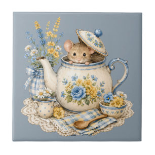 Azulejo De Cerâmica Bule de Chá Caprichoso Casa de Rato Blooms