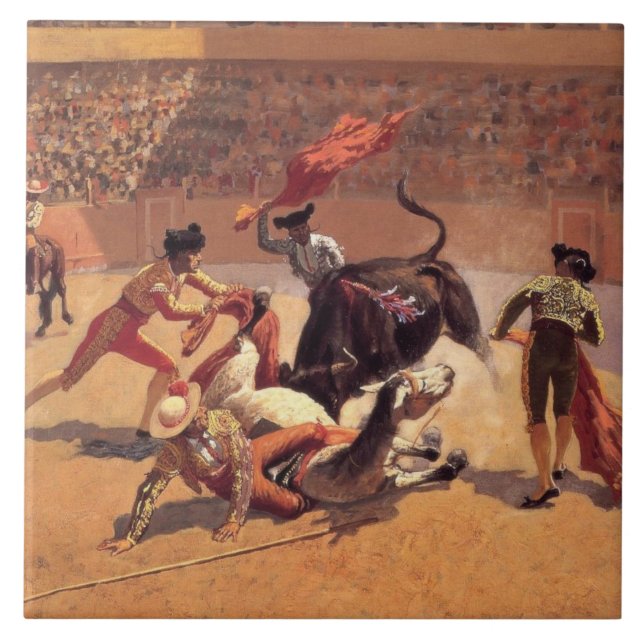 Azulejo De Cerâmica Bull Fighters no México (por Frederic Remington) (Frente)