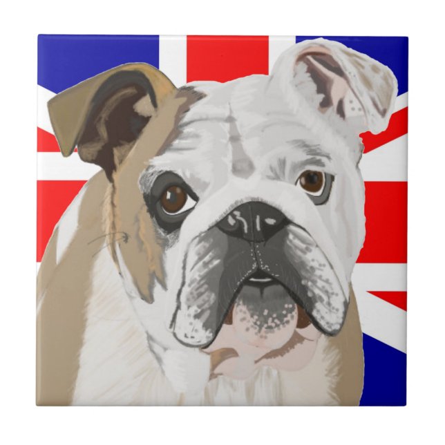 Azulejo De Cerâmica Bulldog Britânico com Union Jack (Frente)