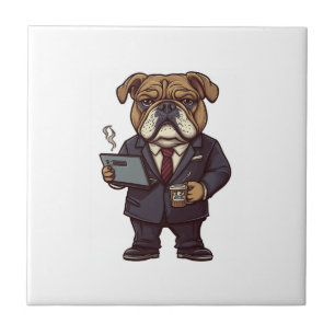 Azulejo De Cerâmica Bulldog de Negócios � Cachorro Divertido no Escrit