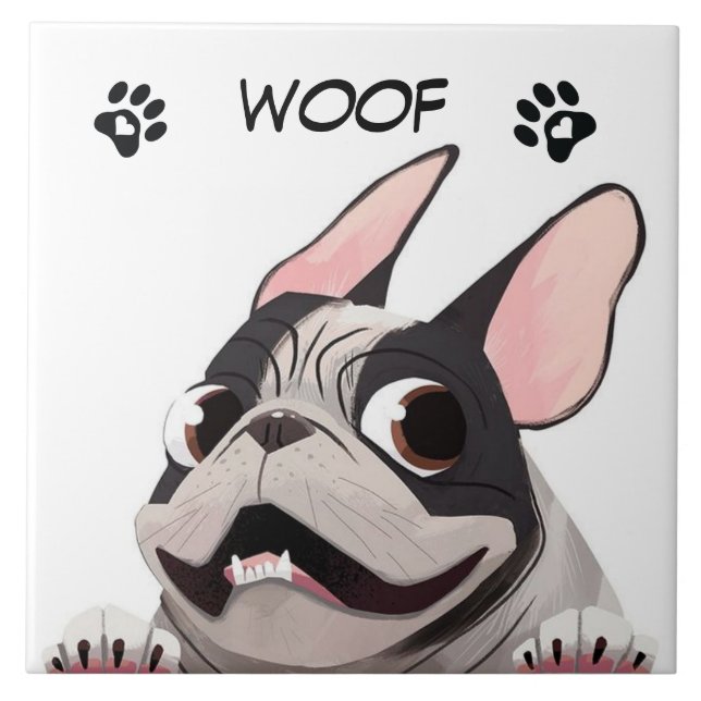 Azulejo De Cerâmica Bulldog Francês Animado (Frente)