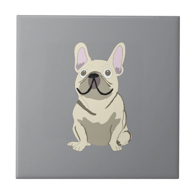 Azulejo De Cerâmica Bulldog Francês Creme,  (Frente)