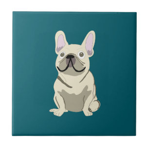 Azulejo De Cerâmica Bulldog Francês Creme, Eu Amo meu Cachorro