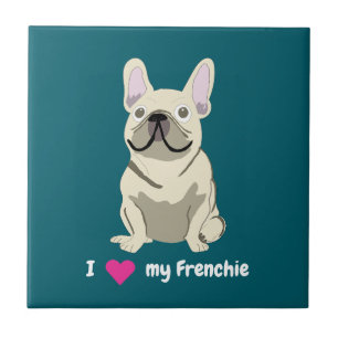 Azulejo De Cerâmica Bulldog Francês Creme, Eu Amo meu Cachorro