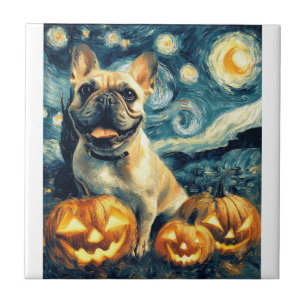 Azulejo De Cerâmica Bulldog Francês de van gogh noite estrelada hallow