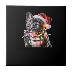 Azulejo De Cerâmica Bulldog Francês em Chapéu de Papai Noel Envolvido