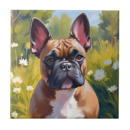 Azulejo De Cerâmica Bulldog Francês | Pintura de Cachorro em Aquarela