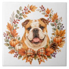 Azulejo De Cerâmica Bulldog Inglês Coroa de Outono