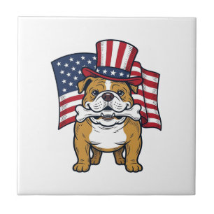 Azulejo De Cerâmica Bulldog Patriótico Com Desenho Vetorial de Bandeir