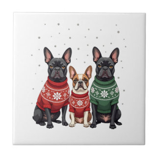 Azulejo De Cerâmica Bulldogs Franceses de Natal Frenchie de Natal Cach