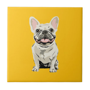 Azulejo De Cerâmica Bulldogue Francês Creme, Eu Amo meu Cachorro