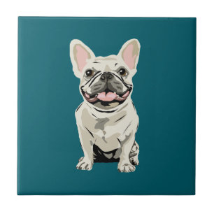Azulejo De Cerâmica Bulldogue Francês Creme, Eu Amo meu Cachorro